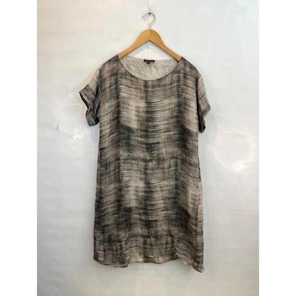 Eileen Fisher Dresses & Skirts - EILEEN FISHER Women's Bateau Neck Silk Dress Gray Brown Short Sleeve Size Medium